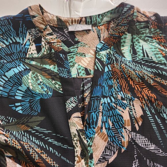 Kenar Sleeveless Shirt Women's XL V-neck Button Up Multicolour Tropical Leaves - Picture 8 of 13